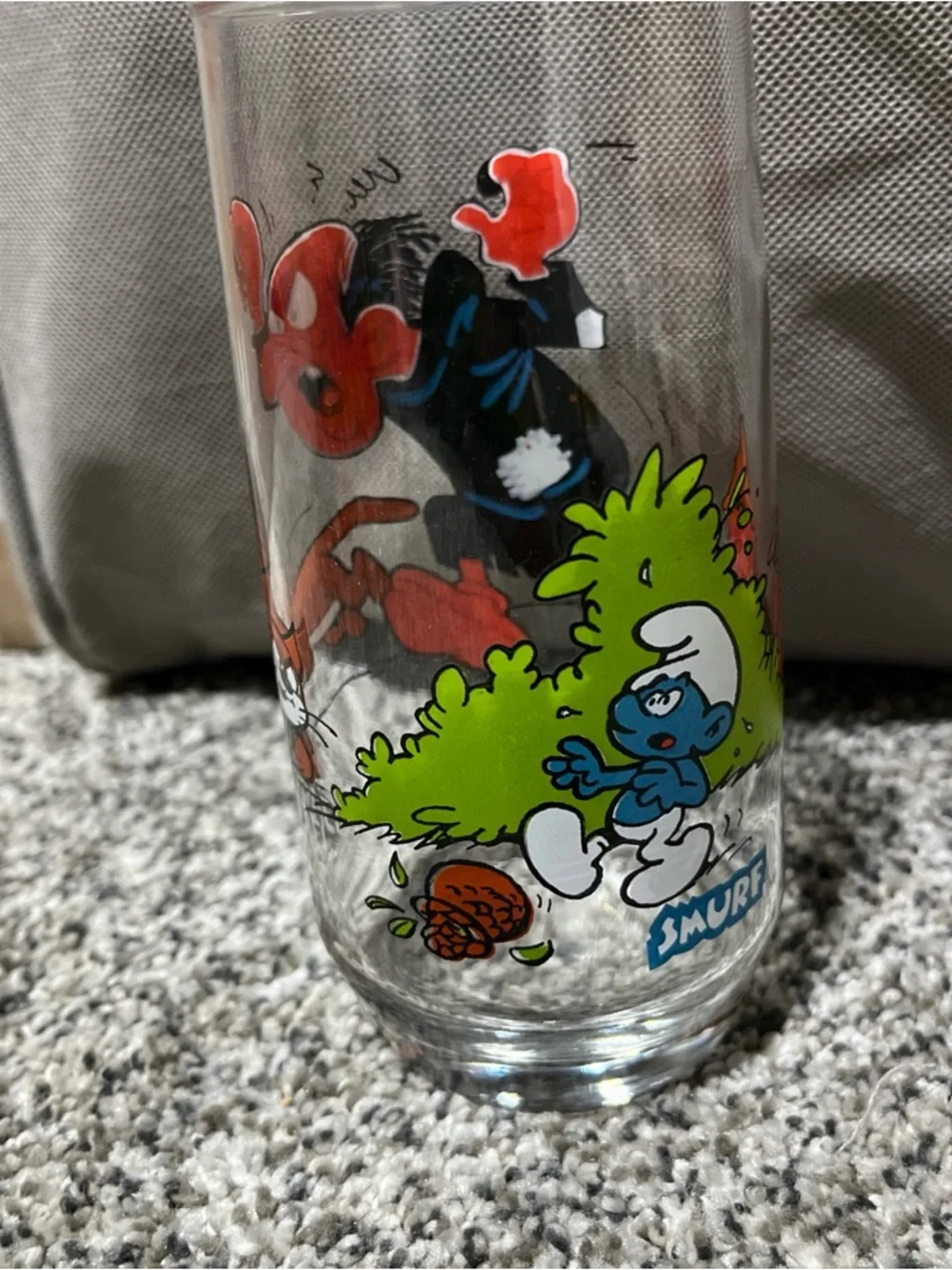 Smurf GARGAMEL & AZRAEL Glass Drinking Tumbler Wallace Berrie Peyo Vintage 1982